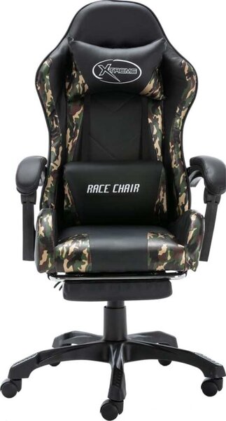 Sedia da Gaming con Poggiapiedi Nera e Mimetica in Pelle finta
