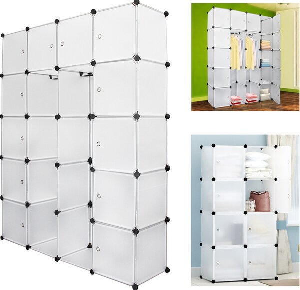 Yakimz sistema di scaffalatura guardaroba fai da te porte armadio a pioli 20 scatole/bianco