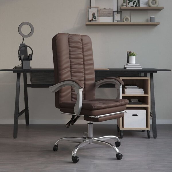The Living Store Sedia da ufficio con funzione reclinabile in Pelle finta marrone