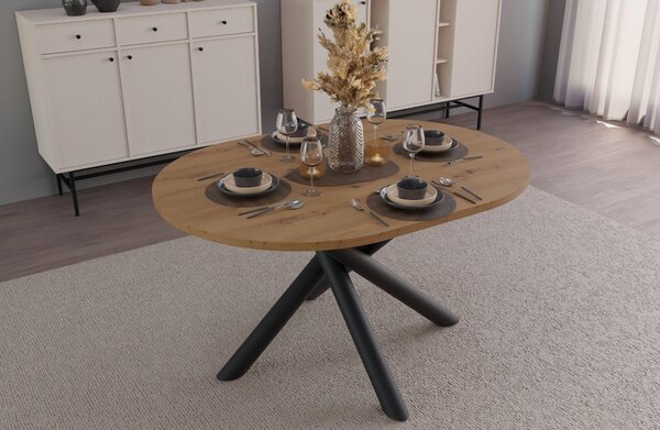 Tavolo da pranzo ovale Oslo, 138x100 cm, ideale per soggiorno o sala da pranzo, design moderno. Disponibile nei seguenti colori: Wisconsin (noce), Artisan (rovere), Lindberg (rovere), Portland (frassino nero)