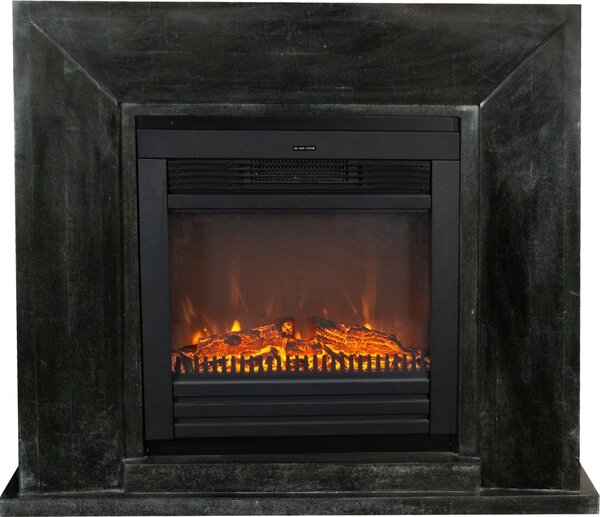 Caminetto elettrico Xaralyn - Nero ELU-SBP - pietra naturale lucida nera - riscaldamento 1400 watt - con telecomando - caminetto da incasso incluso - caminetto decorativo