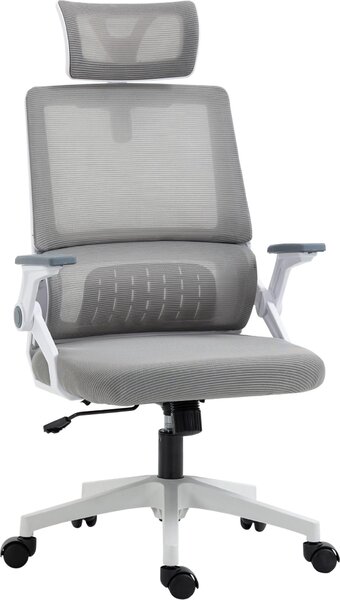 Vinsetto Sedia da ufficio ergonomica con poggiatesta regolabile, grigia