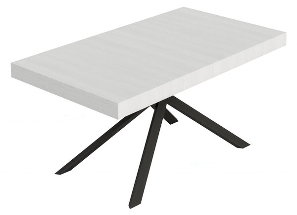 Tavolo Allungabile 160 cm con 5 allunghe NIKET Dimensioni 90x160xh77 cm estensibile fino a 420 cm Allunghe da 52 cm, gambe Antracite Tavolo colore Bianco Frassino