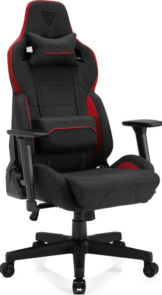 Sedia da gaming SENSE7 Sentinel Nero/Rosso - Sedia da ufficio ergonomica, sedia da scrivania, sedia girevole, sedia da gaming per PC, poltrona direzionale fino a 150 kg, braccioli 3D, ecopelle, XXL