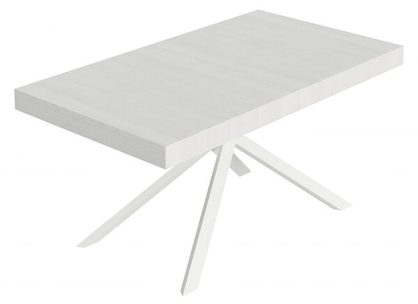 Tavolo Allungabile 160 cm con 5 allunghe NIKET Dimensioni 90x160xh77 cm estensibile fino a 420 cm Allunghe da 52 cm, gambe Bianche Tavolo colore Bianco Frassino