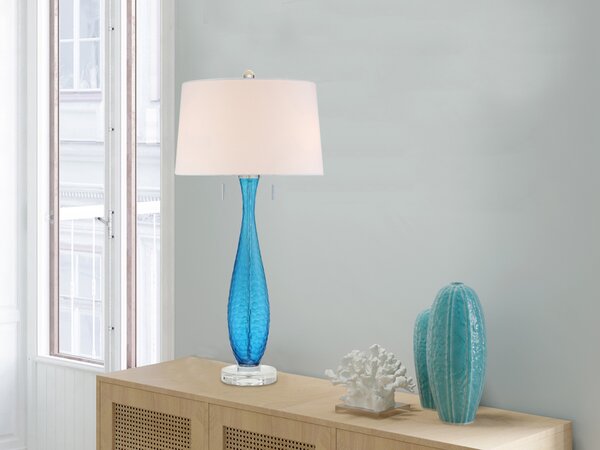 Grande lampada da tavolo a LED in stile Art Nouveau con base in vetro e paralume in tessuto Credenza da soggiorno