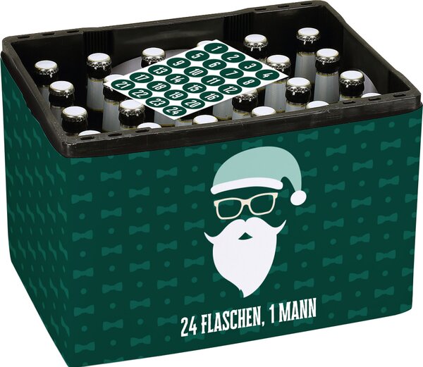 Banderola per casse di birra come calendario dell'Avvento per uomini - Motivo "24 bottiglie, 1 uomo"