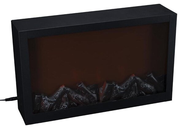 Camino elettrico decorativo - 41 x 10 x 25 cm - Effetto fiamma LED - Metallo nero - Montaggio a parete - Riscaldamento d'ambiente