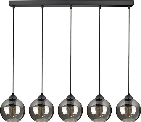 Lampada a sospensione con 5 paralumi in vetro nei colori nero e trasparente, 5x E27