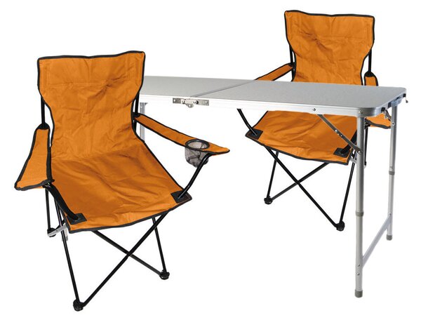 Set da campeggio composto da: tavolo con altezza regolabile, due sedie e una borsa