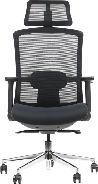 Sedia da ufficio girevole ergonomica MITTE, base cromata, braccioli regolabili, seduta scorrevole (avanti-indietro), nero
