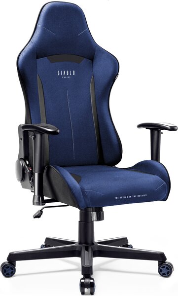 Diablo X-ST4RTER Sedia da gioco Sedia da ufficio Sedia per PC Rivestimento in tessuto ergonomico Braccioli 2D Meccanismo di inclinazione, Colore: Blu scuro