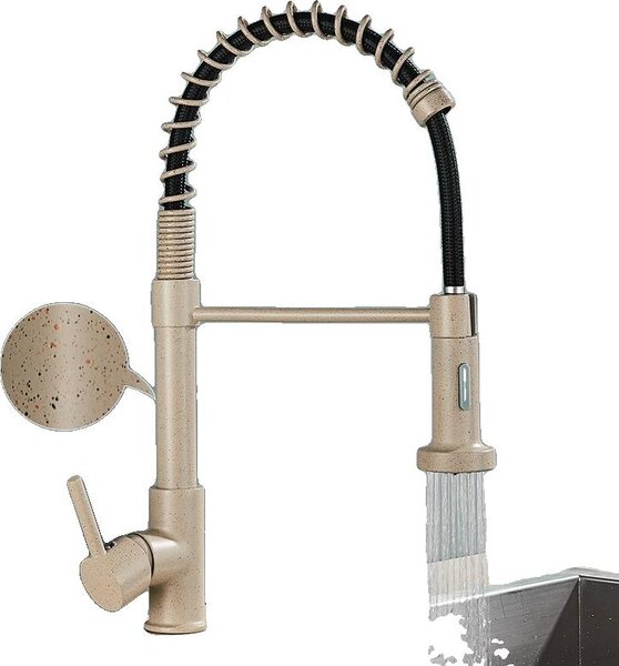 Rubinetto da cucina, funzione spray estraibile, rotazione a 360 gradi, punti beige