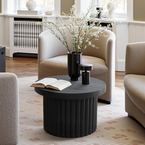 Tavolino rotondo in legno nero MDF, Ø60 cm × 40 cm