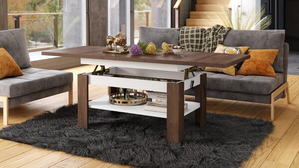 Tavolino da caffè design Rio, con altezza regolabile in modo continuo da 55 a 67 cm, estendibile da 130 a 170 cm, con superficie di appoggio. Tavolo da pranzo