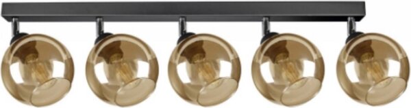 Plafond, lampada da soffitto con 5 paralumi in vetro nei colori nero, trasparente, miele e oro, 5x E27