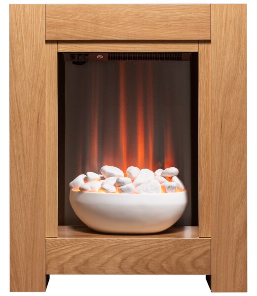 Set caminetto Adam Monet in rovere con camino elettrico, dimensioni 73 cm x 60 cm x 20 cm, fiamma LED, potenza termica 1 - 2kW