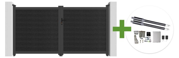 Porta scorrevole oscillante ATHOS, altezza 3 metri, larghezza 160 cm, colore grigio antracite, realizzata in legno composito con telaio in alluminio, completa di motore RANGER B150