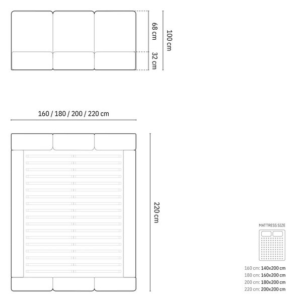Letto matrimoniale imbottito color crema in velluto con contenitore con rete inclusa 160x200 cm Brody – Mazzini Beds
