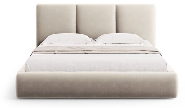 Letto matrimoniale imbottito color crema in velluto con contenitore con rete inclusa 160x200 cm Brody – Mazzini Beds