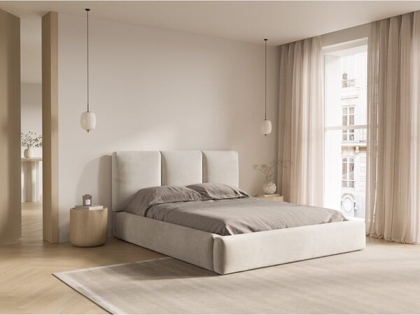 Letto matrimoniale imbottito color crema in velluto con contenitore con rete inclusa 160x200 cm Brody – Mazzini Beds