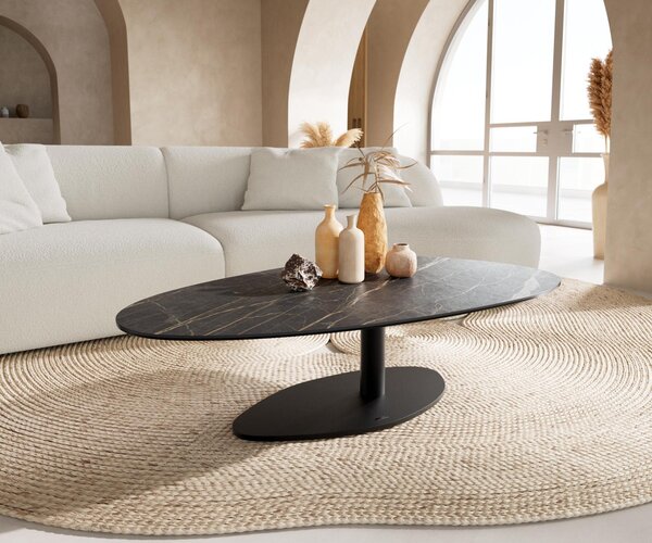 DELIFE Tavolino Edge Ovale 140x75 cm Vetroceramica Laminam® Noir Desir Marrone Vibany Metallo Nero