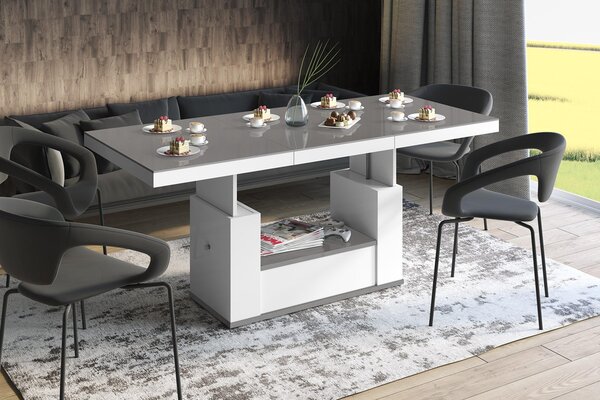 Tavolino di design HM-111, lucido, con cassetto, regolabile in altezza, estraibile, tavolo da pranzo