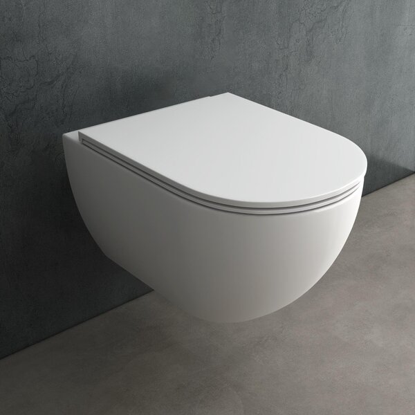 WC a parete con scarico a fondo Alpenberger | WC sospeso | Vaso in Vetroceramica con tecnologia Nano | WC senza bordo | Coperchio WC slim | Bagno e WC per ospiti | Chiusura automatica | WC a forma di U