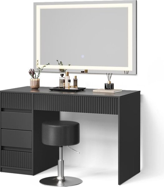 Toeletta Livinity Allia Nero con specchio LED e sgabello, Model 55329