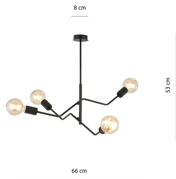 Sospensione Industrial 4 Luci Frix In Acciaio Nero E Bracci Regolabili