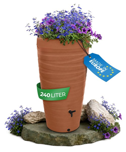 YourCasa Cisterna per acqua piovana 240 litri [Wave Design] Cisterna per acqua piovana resistente al gelo in plastica - Cisterna per acqua piovana con rubinetto Adatta alla coltivazione di piante
