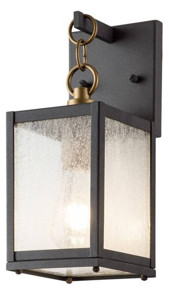 Elstead Lahden, applique da esterno E27, 32 cm, zinco invecchiato, trasparente con bolle d'aria, IP44