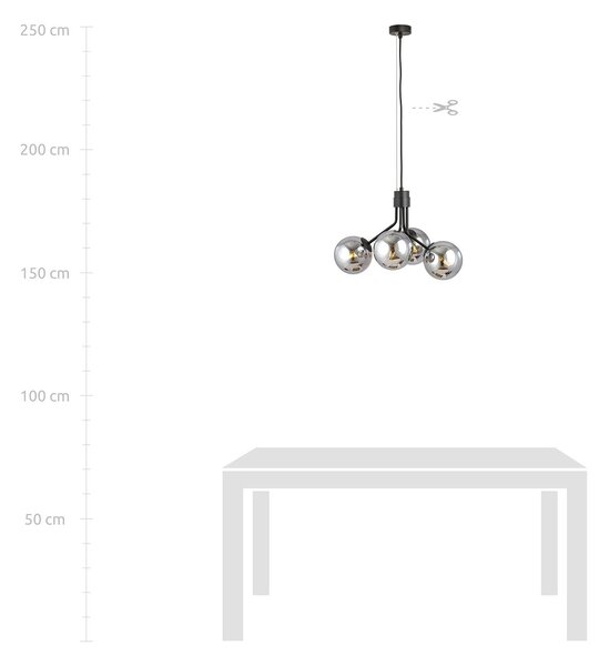 Sospensione Moderna 4 Luci Nova In Acciaio Nero E Sfere Vetro Fumè