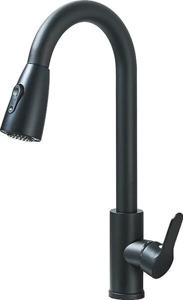 Rubinetto per lavello da cucina, funzione spray estraibile, rotazione a 360°, nero opaco KU