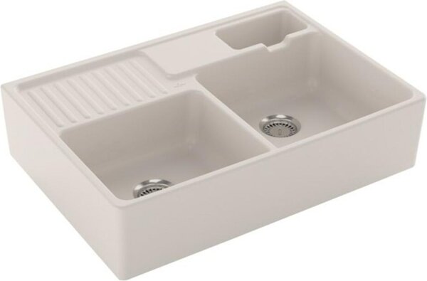 V&B Lavello a due vasche, doppia vasca, con scarico, manuale, crema C-plus