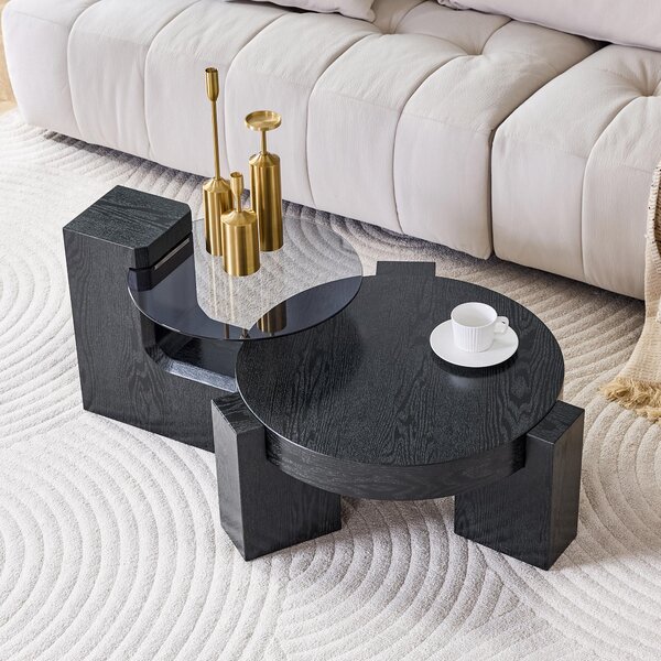 MODFU: Tavolo da conferenza, tavolino con supporti, aspetto in legno nero, design smontabile per un utilizzo flessibile dello spazio, ideale per piccoli appartamenti. Colore: nero