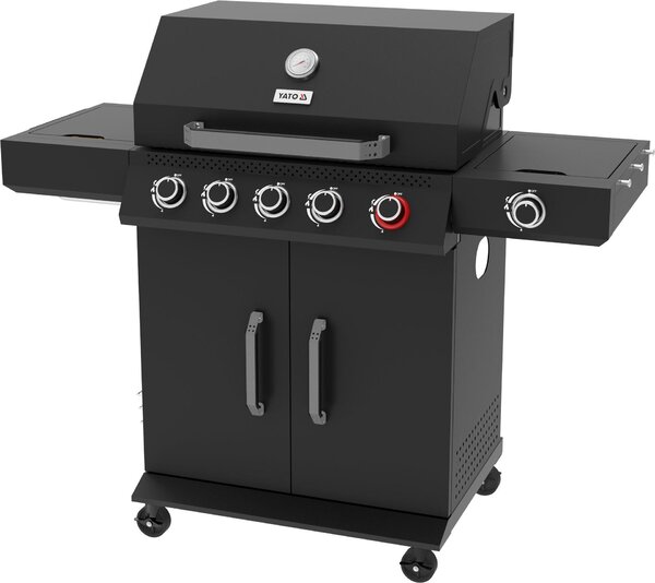 Barbecue a gas 19 kW, 5+1 bruciatori, 133x57x112 cm, nero
