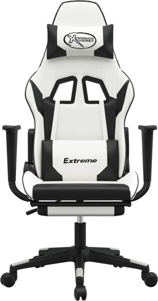 Sedia da gaming vidaXL con funzione massaggio e poggiapiedi, in Pelle finta bianca e nera