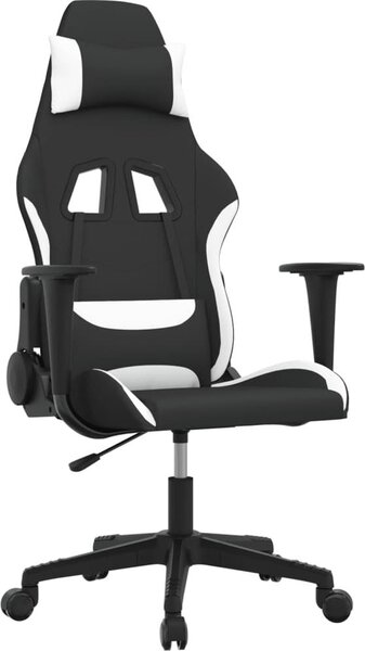VidaXL Sedia da gioco con funzione massaggio in tessuto bianco e nero