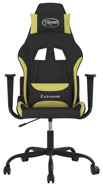 Sedia da gaming vidaXL con funzione massaggio, tessuto nero e verde chiaro