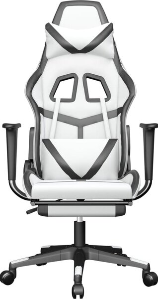 Sedia da gaming vidaXL con funzione massaggio e poggiapiedi, in Pelle finta bianca e nera
