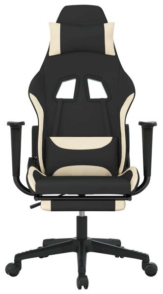 Sedia da gaming vidaXL con funzione massaggio e poggiapiedi, in tessuto nero e crema