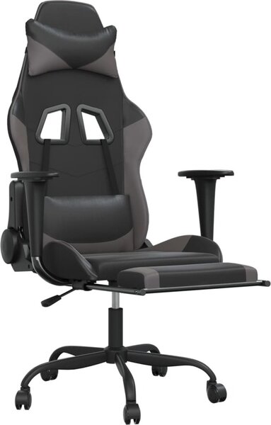 Sedia da gaming vidaXL con funzione massaggio e poggiapiedi, in Pelle finta nera e grigia