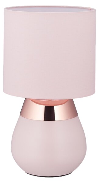 Lampada da comodino Relaxdays con accensione a sfioramento, lampada da tavolo per soggiorno e camera da letto, paralume in tessuto, E14, A x P: 32x18 cm, lampada a sfioramento, rosa