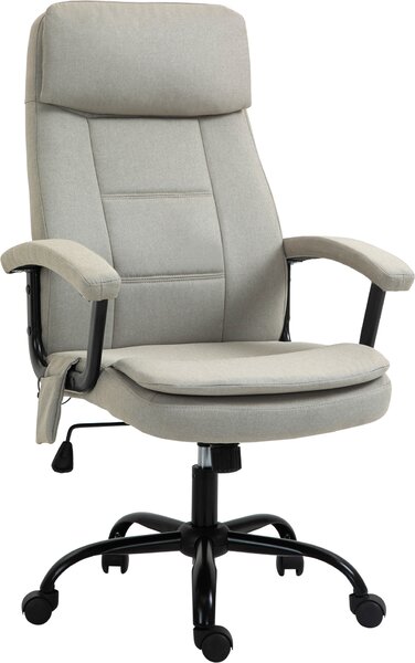 Vinsetto sedia da ufficio massaggiante sedia direzionale regolabile in altezza sedia da gioco con funzione massaggio, poltrona ergonomica girevole poltrona massaggiante tatto lino Beige 63 x 70 x 112-121 cm