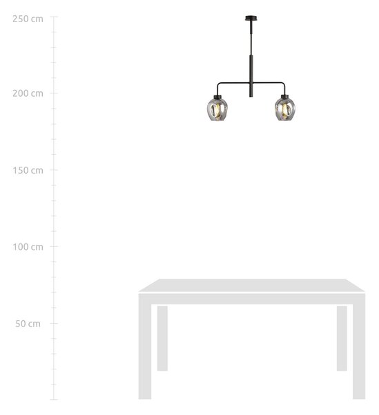 Lampadario Moderno 2 Luci Lukka In Accaio Nero E Vetro Fumè