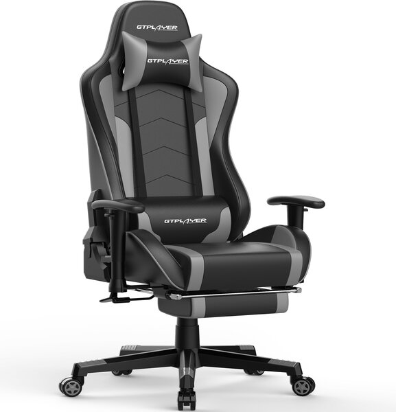 GTPLAYER Sedia da gioco con poggiapiedi Altoparlante Bluetooth Sedia musicale Sedia ergonomica per computer Sedia da scrivania Sedia da gioco Grigio