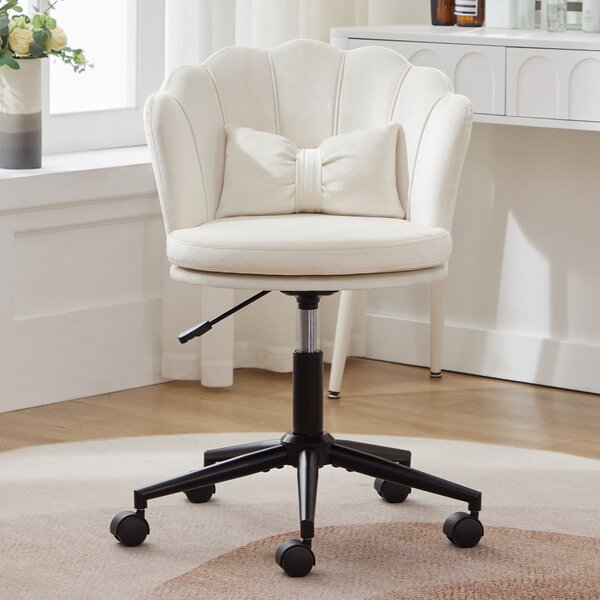 Abrihome sedia da ufficio in tessuto vellutato con cuscino lombare, sedia girevole regolabile in altezza, beige