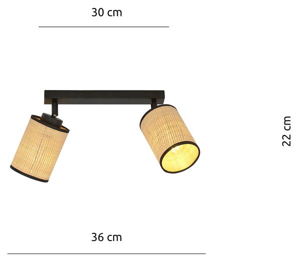 Plafoniera Spot 2 Luci Bronx In Acciaio Nero E Rattan Paralumi Regolabili