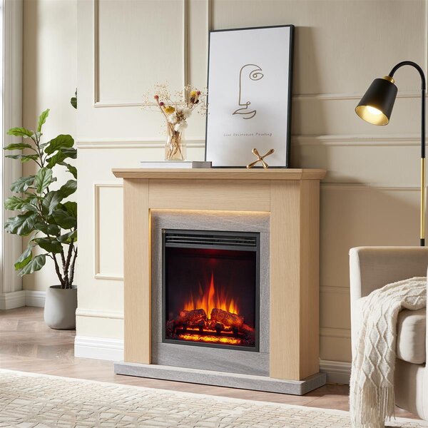 Caminetto elettrico da appoggio BALDERIA Pandora – Potenza termica fino a 2000 W, rovere chiaro